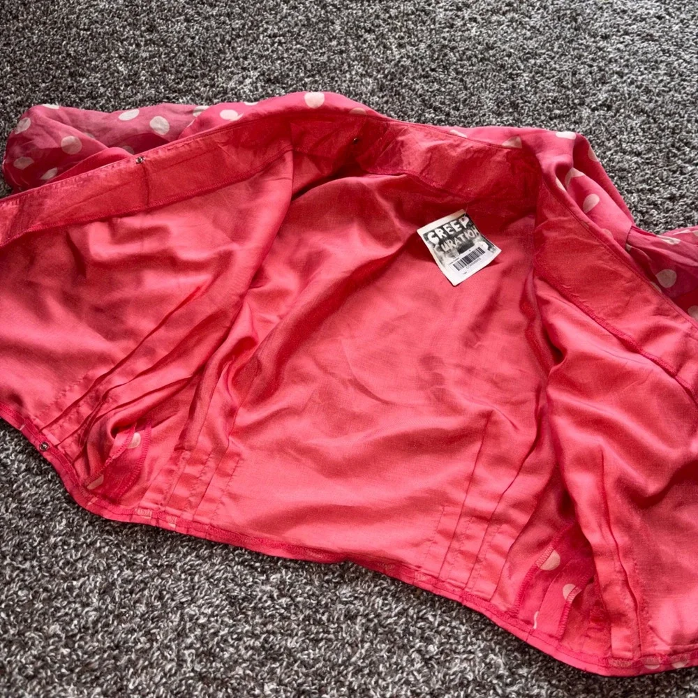 Vintage 60s Sears Puff Sleeve Pink White Polka Dot Sailor Collar Crop Blouse Top - Picture 7 of 7